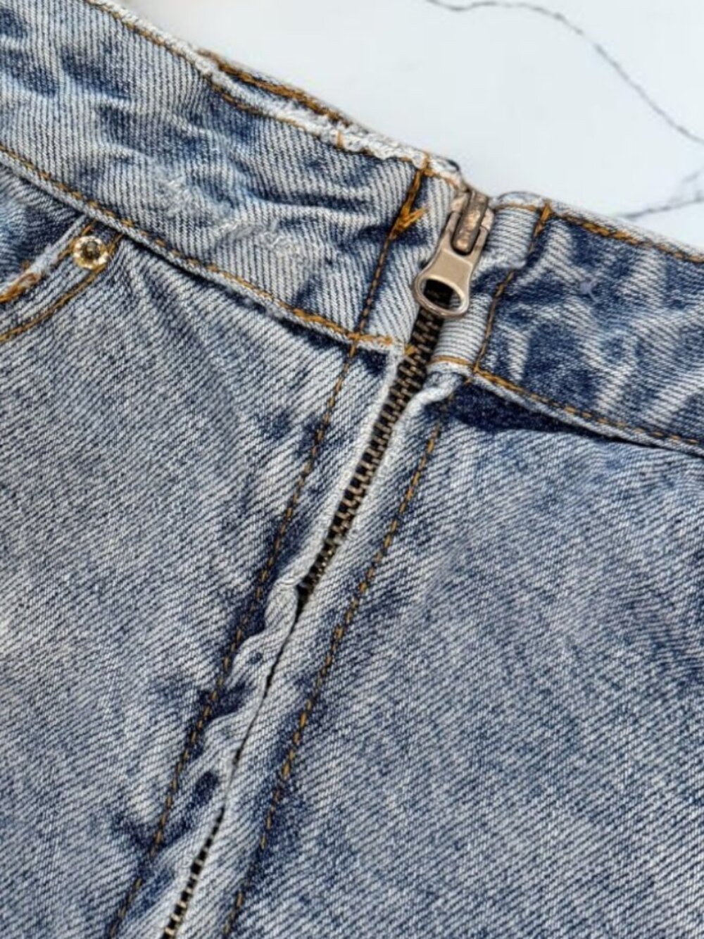 ZARA IX’D Denim Makers Asymmetrical Knee Length Denim Jean Skirt Size XS - Picture 3 of 10